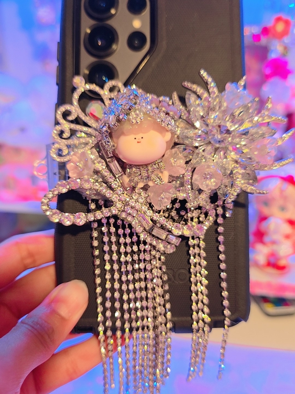 Crystal Pink Flower Lilly Phone Clip
